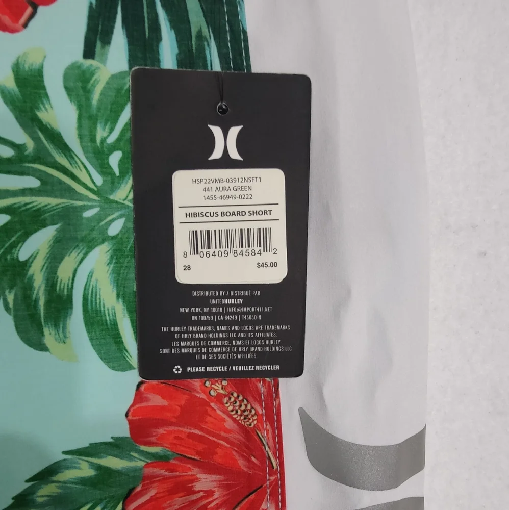 Hurley Hibiscus Floral‎ Stretch Board Shorts Swim Trunks Mens size 28 NEW
